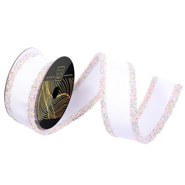 2.5" x 5yd White Velvet Dupion Backing Christmas Ribbon