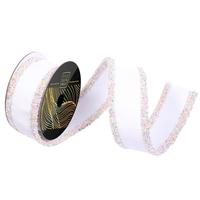 Vickerman 2.5" x 5yd White Velvet Dupion Backing Christmas Ribbon