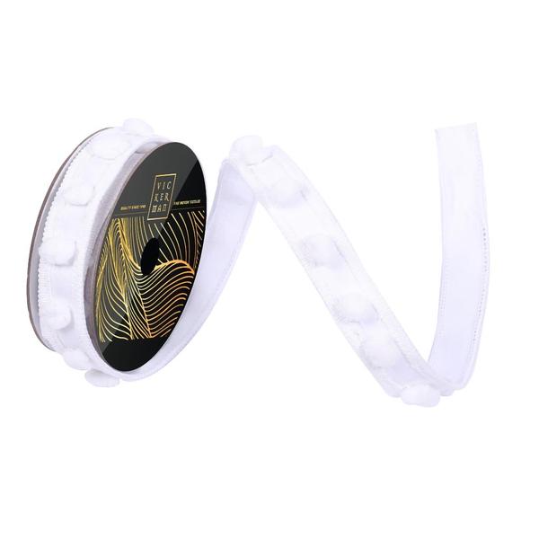 1" x 10yd White Dupion White Pom Pom/Trim Christmas Ribbon