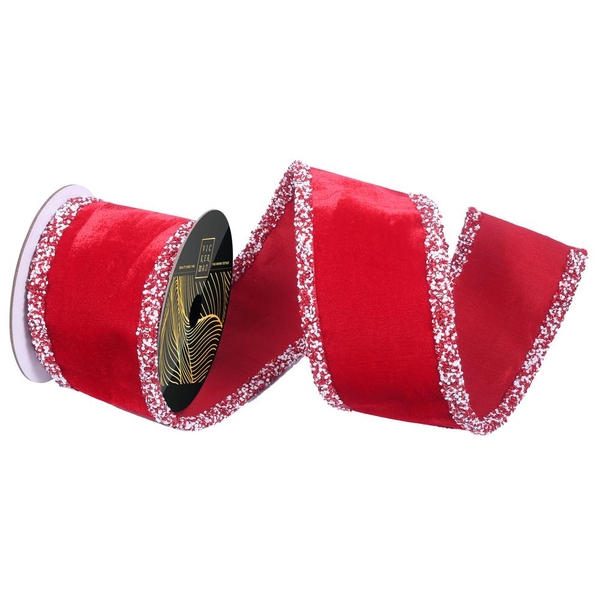 4" x 5yd Red Velvet Dupion Backing Christmas Ribbon