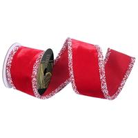 Vickerman 4" x 5yd Red Velvet Dupion Backing Christmas Ribbon