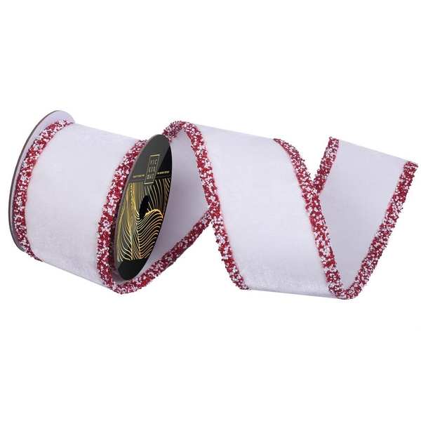 4" x 5yd White Velvet Dupion Backing Christmas Ribbon 4" x 5yd White Velvet Dupion Backing Christmas Ribbon