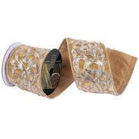 Vickerman 4"x5yd Gold Velvet Jewel Champagne Scroll Christmas Ribbon