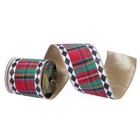 Vickerman 4"x10yd Multicolor Tartan White Diamond Trim Plaid Ribbon