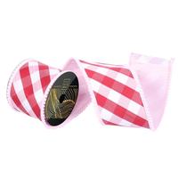 Vickerman 4" x 10Yd Pink / Red Buffalo Plaid Pink PomPom Christmas Ribbon