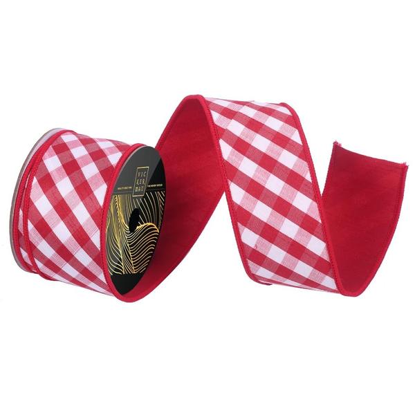 2.5" x 10yd Red/White Flannel Diagonal Plaid Ribbon