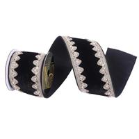 Vickerman 4"x5yd Black Velvet Jewel Champagne Pearl Trim Christmas Ribbon