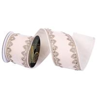 Vickerman 4"x5yd Ivory Velvet Jewel Champagne Pearl Trim Christmas Ribbon
