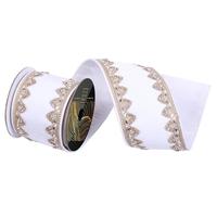 Vickerman 4"x5yd White Velvet Jewel Champagne Pearl Trim Christmas Ribbon