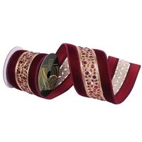 Vickerman 4"x5yd Burgundy Velvet Champagne Jewel DieCut Christmas Ribbon