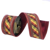 Vickerman 3" x 10Yd Copper / Brown / Burgundy / Green Dupion Plaid Line Christmas Ribbon