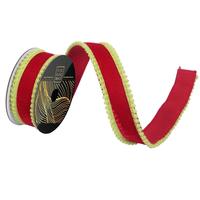 Vickerman 1.5" x 10Yd Red Velvet Lime Pom Pom Dupion Christmas Ribbon