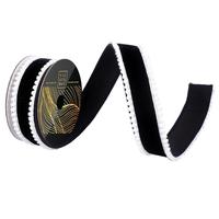 Vickerman 1.5" x 10Yd Black Velvet White Pom Pom Dupion Christmas Ribbon