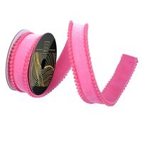 Vickerman 1.5" x 10Yd Pink Velvet Pink Pom Pom Dupion Christmas Ribbon