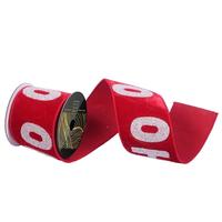 Vickerman 4" x 5yd Red Velvet White Glitter Dupion Backing HOHOHO Christmas Ribbon