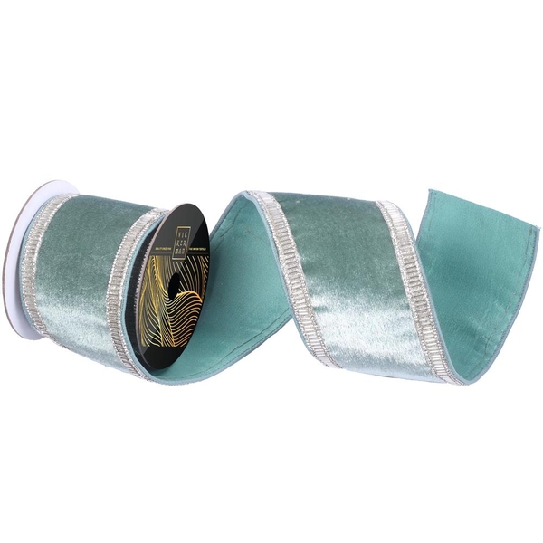 4"x5yd Frosty Mint Velvet Jewel Trim Christmas Ribbon