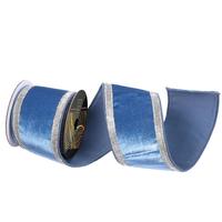 Vickerman 4"x5yd Sea Blue Velvet Jewel Trim Christmas Ribbon