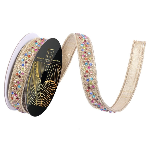 0.75" x 10Yd Gold Metalllic Multi Jewel Wired Ribbon