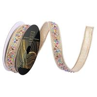 Vickerman 0.75" x 10Yd Gold Metalllic Multi Jewel Wired Ribbon