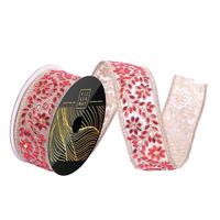 Vickerman 2" x 5yd Red Flower Jewel Gold Mesh Trim Christmas Ribbon