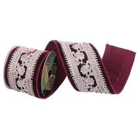 Vickerman 4"x5yd Burgundy Velvet Jewel Champagne Center Christmas Ribbon
