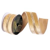 Vickerman 2.5" x 5yd Gold Velvet Gold Drop Jewel Christmas Ribbon