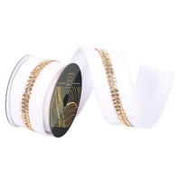 Vickerman 2.5" x 5yd White Velvet Gold Drop Jewel Christmas Ribbon