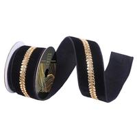 Vickerman 2.5" x 5yd Black Velvet Gold Drop Jewel Christmas Ribbon