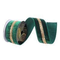 Vickerman 2.5" x 5yd Emerald Velvet Gold Drop Jewel Christmas Ribbon
