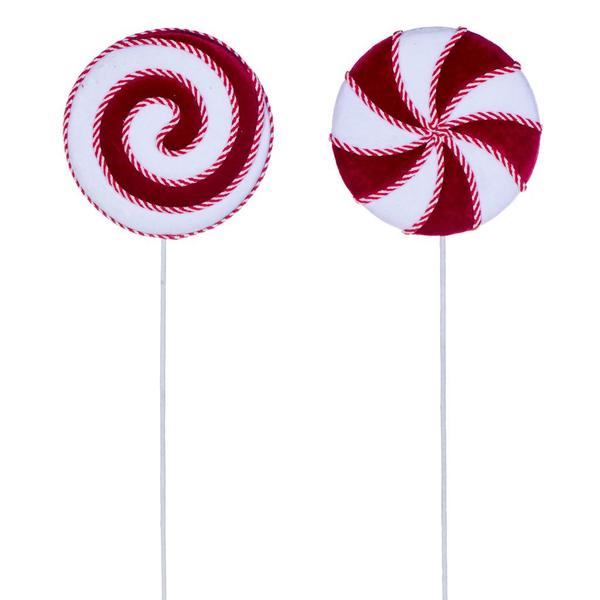 26" Red / White Swirl Velvet Candy Lollipop Ornament (2 Pack)