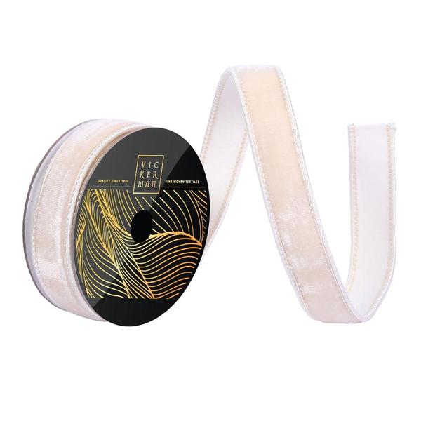 1" x 10yd Ivory Velvet Dupion Backing Christmas Ribbon