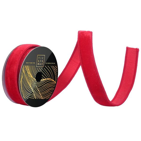 1" x 10yd Red Velvet Dupion Backing Christmas Ribbon