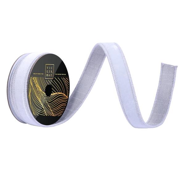 1" x 10yd Silver Velvet Dupion Backing Christmas Ribbon