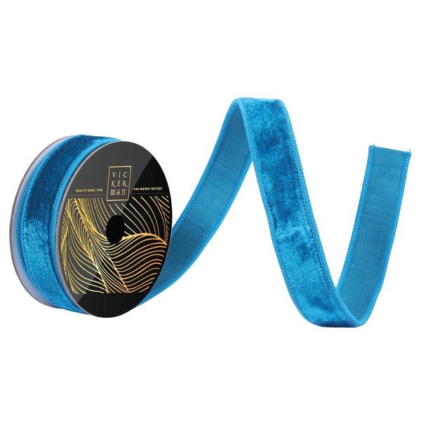 1" x 10yd Turquoise Velvet Dupion Backing Christmas Ribbon