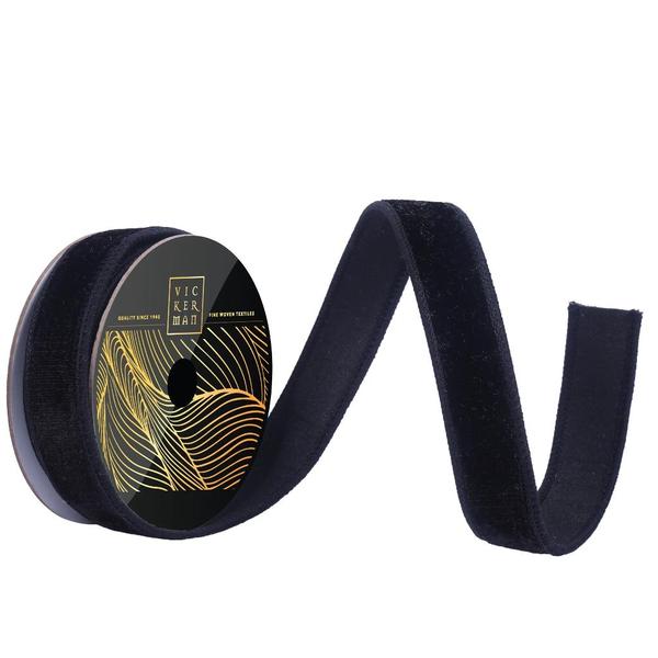 1" x 10yd Black Velvet Dupion Backing Christmas Ribbon