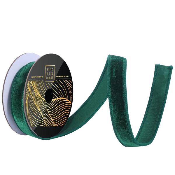 1" x 10yd Emerald Velvet Dupion Backing Christmas Ribbon