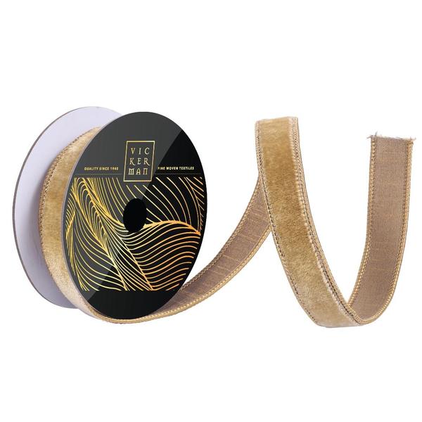 1" x 10yd Honey Gold Velvet Dupion Backing Christmas Ribbon