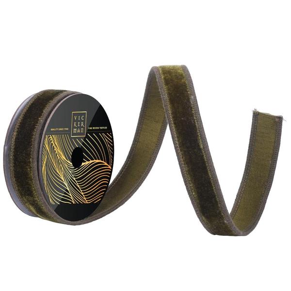 1" x 10yd Olive Velvet Moss Green Dupion Backing Christmas Ribbon