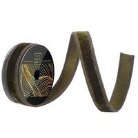 Vickerman 1" x 10yd Olive Velvet Moss Green Dupion Backing Christmas Ribbon