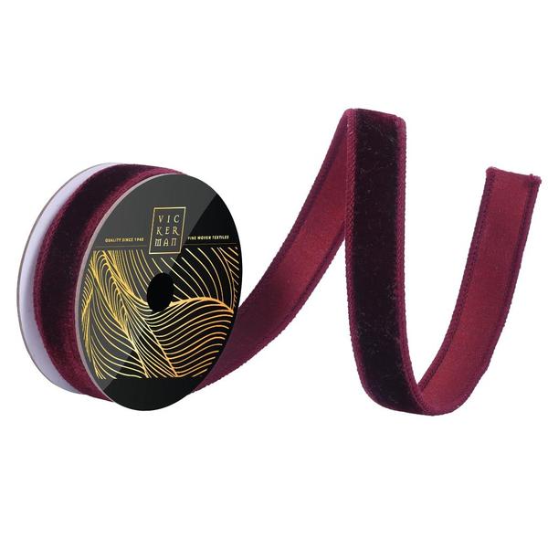 1" x 10yd Burgundy Velvet Dupion Backing Christmas Ribbon