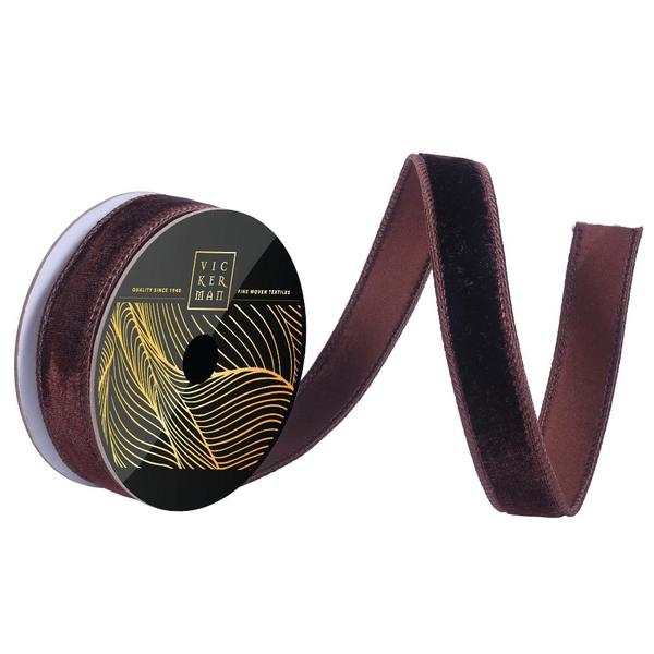 1" x 10yd Chocolate Velvet Dupion Backing Christmas Ribbon