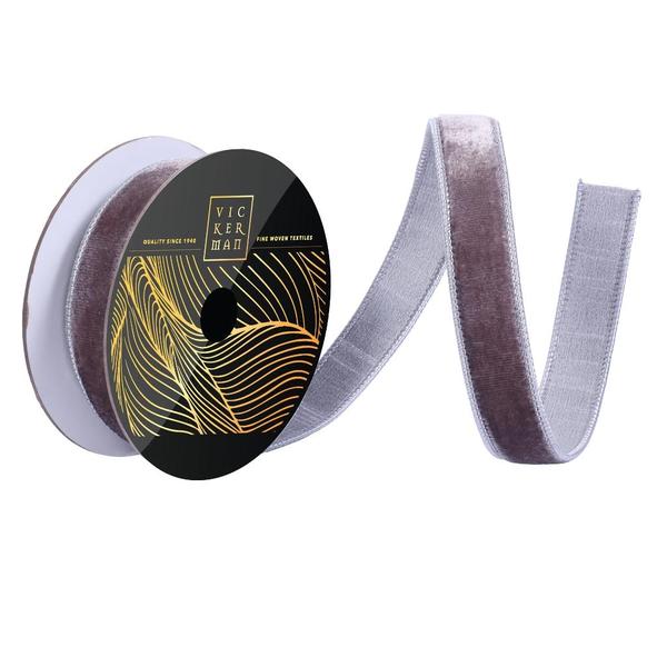 1" x 10yd Pewter Velvet Dupion Backing Christmas Ribbon