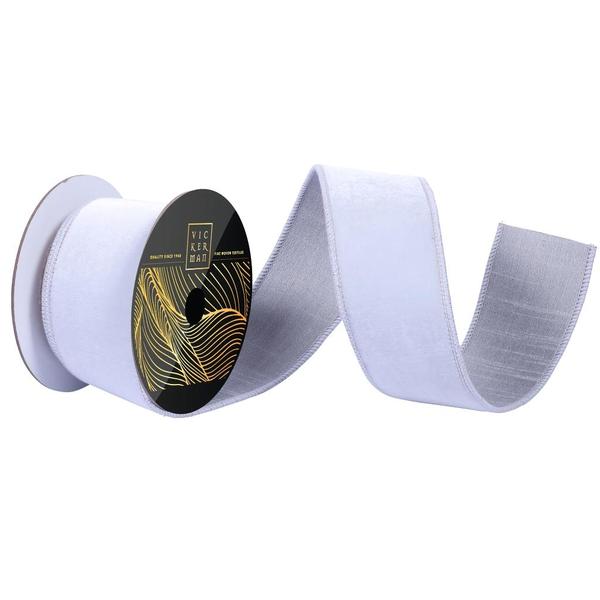 2.5" x 10yd Silver Velvet Dupion Wired Ribbon
