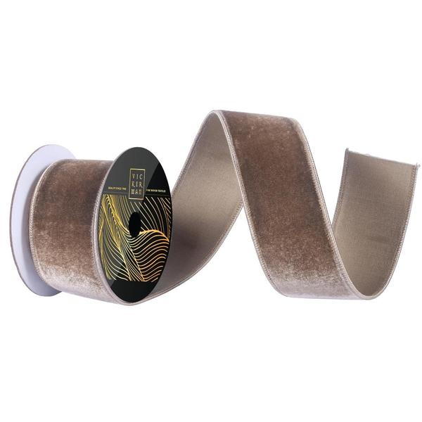 2.5" x 10yd Mocha Velvet Dupion Wired Ribbon
