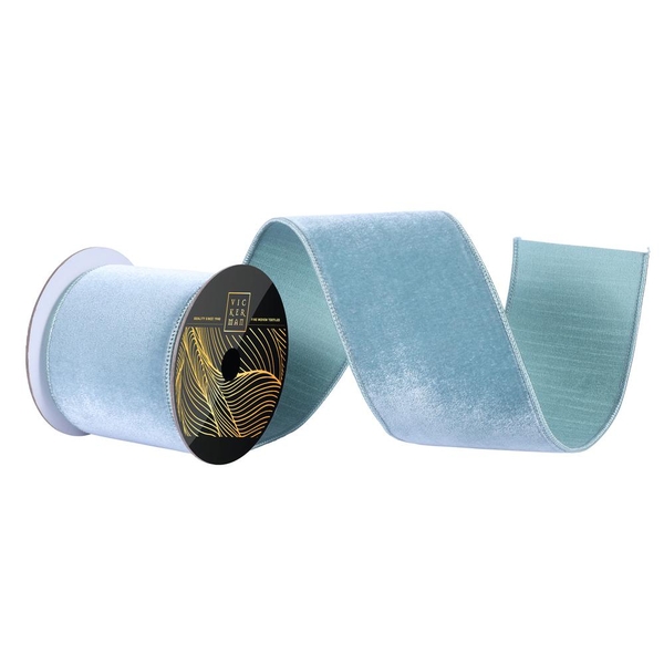 4" x 10yd Slate Blue Velvet Dupion Backing Christmas Ribbon