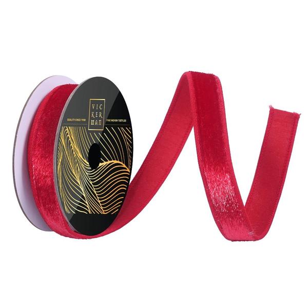1" x 10yd Red Velvet Dupion Backing Christmas Ribbon