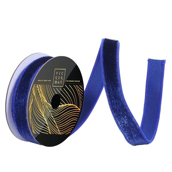 1" x 10yd Cobalt Velvet Dupion Backing Christmas Ribbon