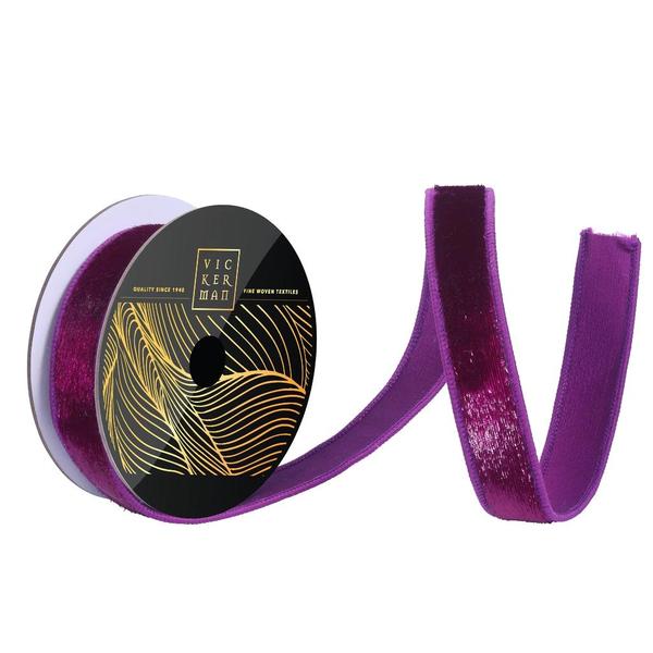 1" x 10yd Plum Velvet Dupion Backing Christmas Ribbon