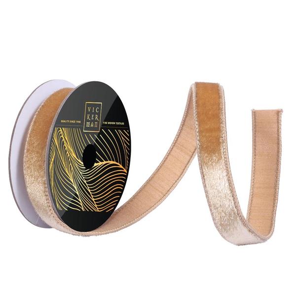 1" x 10yd Champagne Velvet Dupion Backing Christmas Ribbon