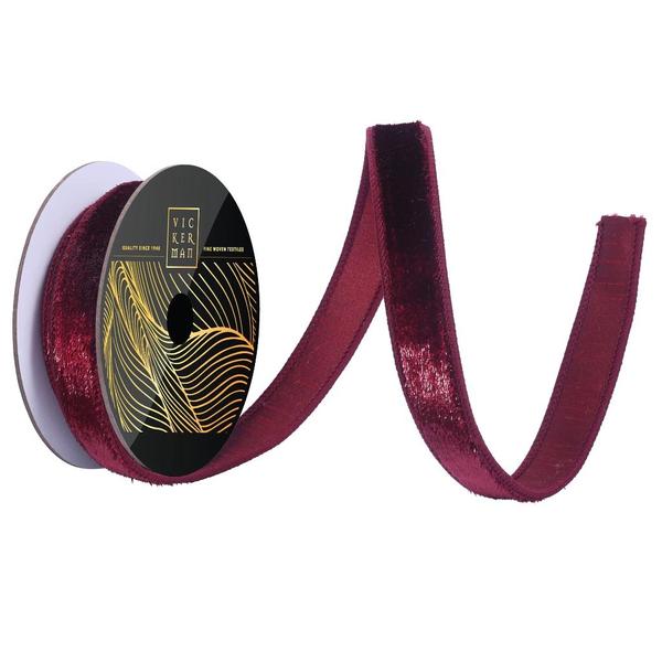 1" x 10yd Burgundy Velvet Dupion Backing Christmas Ribbon